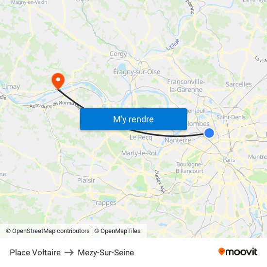 Place Voltaire to Mezy-Sur-Seine map