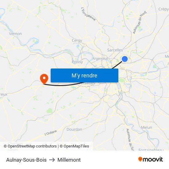 Aulnay-Sous-Bois to Millemont map