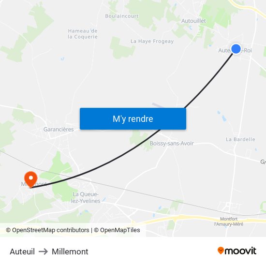 Auteuil to Millemont map