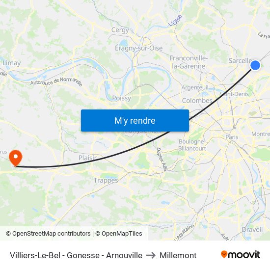 Villiers-Le-Bel - Gonesse - Arnouville to Millemont map