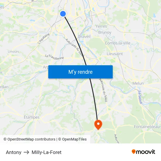 Antony to Milly-La-Foret map