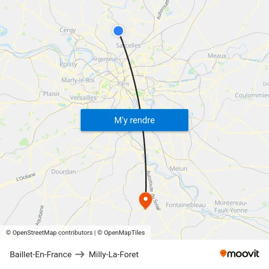 Baillet-En-France to Milly-La-Foret map