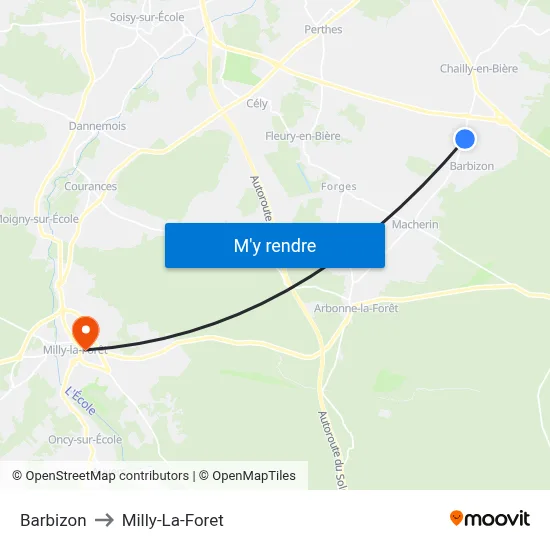 Barbizon to Milly-La-Foret map