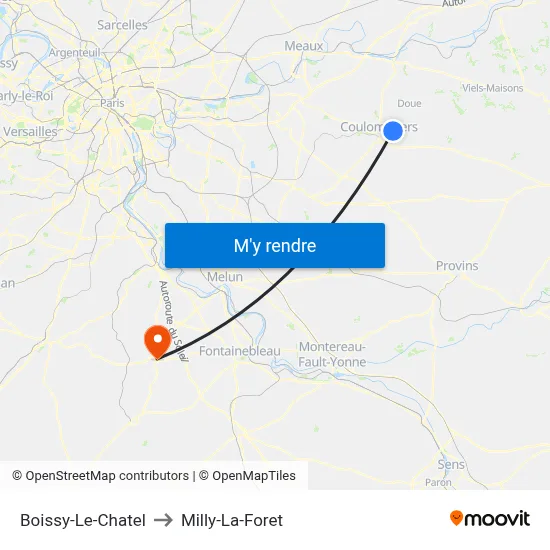 Boissy-Le-Chatel to Milly-La-Foret map
