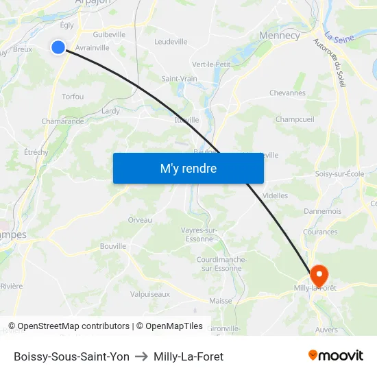 Boissy-Sous-Saint-Yon to Milly-La-Foret map