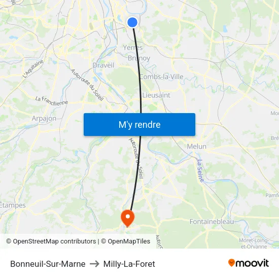 Bonneuil-Sur-Marne to Milly-La-Foret map