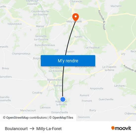 Boulancourt to Milly-La-Foret map