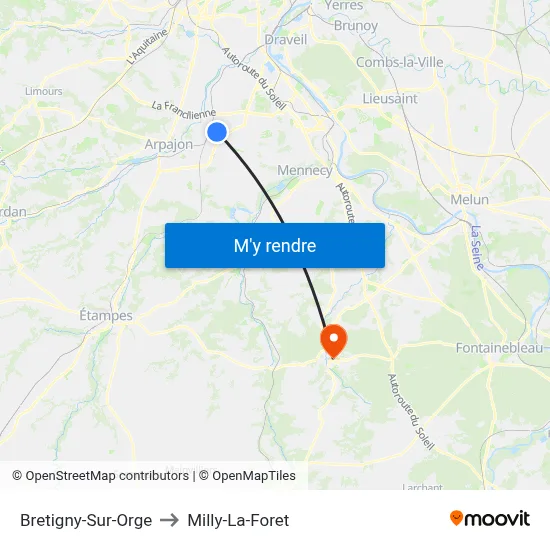 Bretigny-Sur-Orge to Milly-La-Foret map