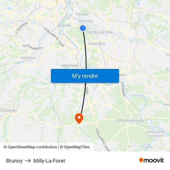 Brunoy to Milly-La-Foret map