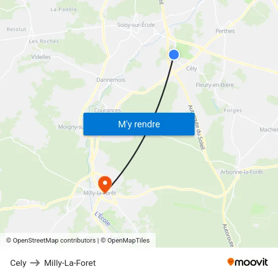 Cely to Milly-La-Foret map