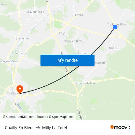 Chailly-En-Biere to Milly-La-Foret map