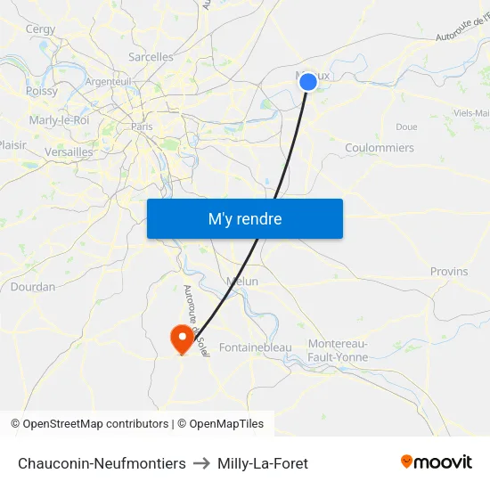 Chauconin-Neufmontiers to Milly-La-Foret map