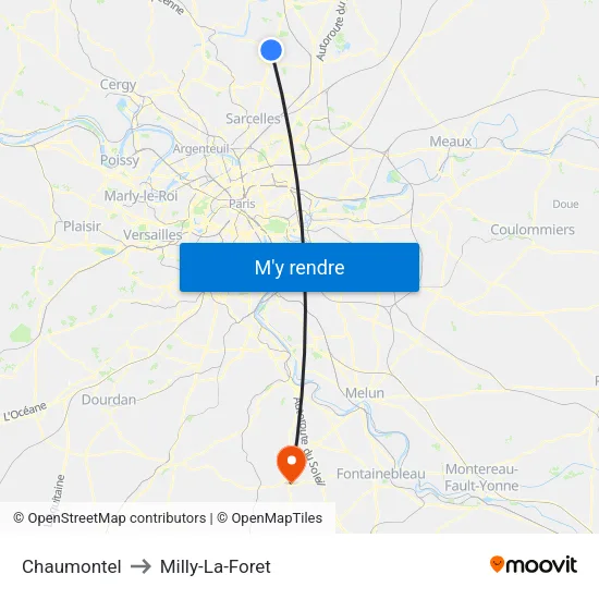Chaumontel to Milly-La-Foret map