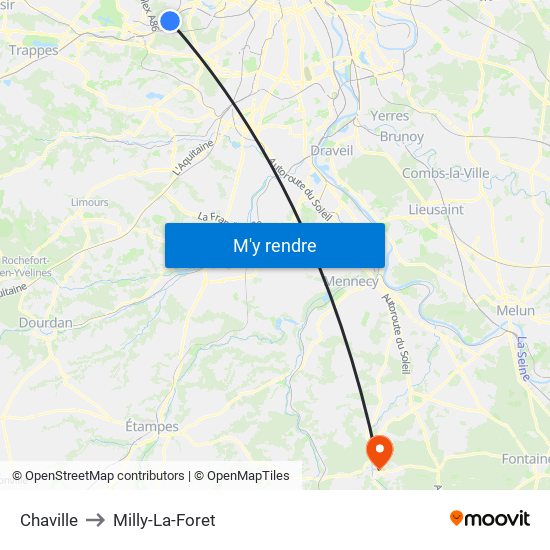 Chaville to Milly-La-Foret map