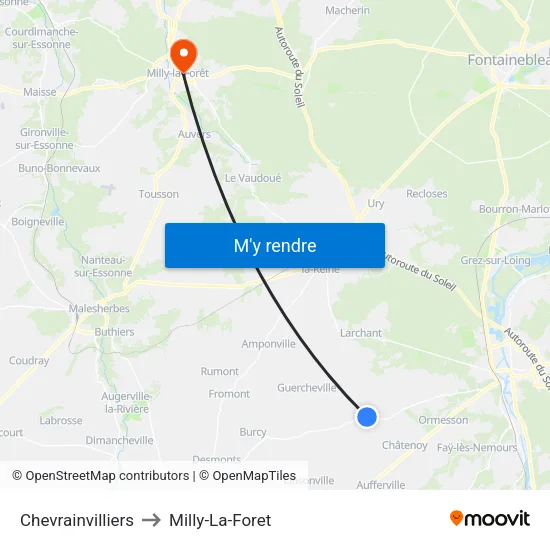 Chevrainvilliers to Milly-La-Foret map