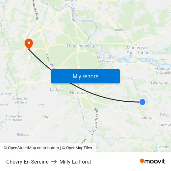 Chevry-En-Sereine to Milly-La-Foret map