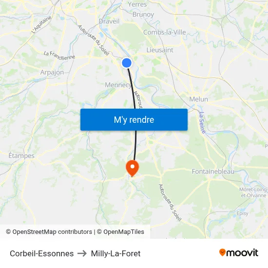 Corbeil-Essonnes to Milly-La-Foret map