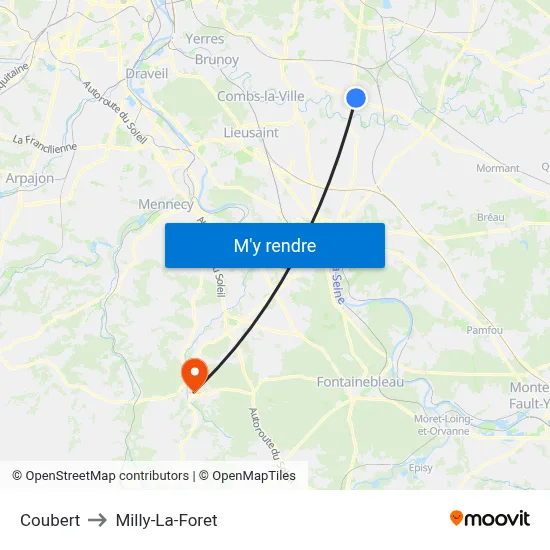 Coubert to Milly-La-Foret map