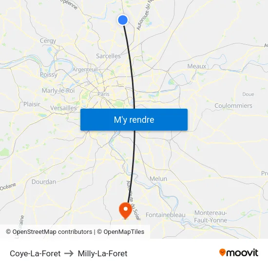 Coye-La-Foret to Milly-La-Foret map