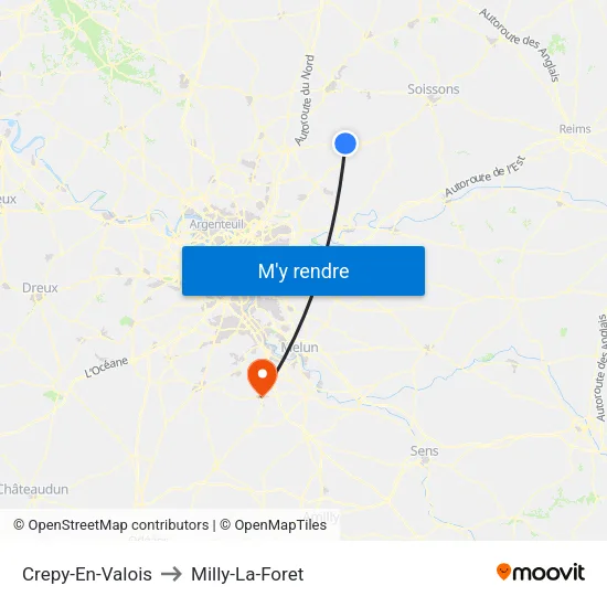 Crepy-En-Valois to Milly-La-Foret map
