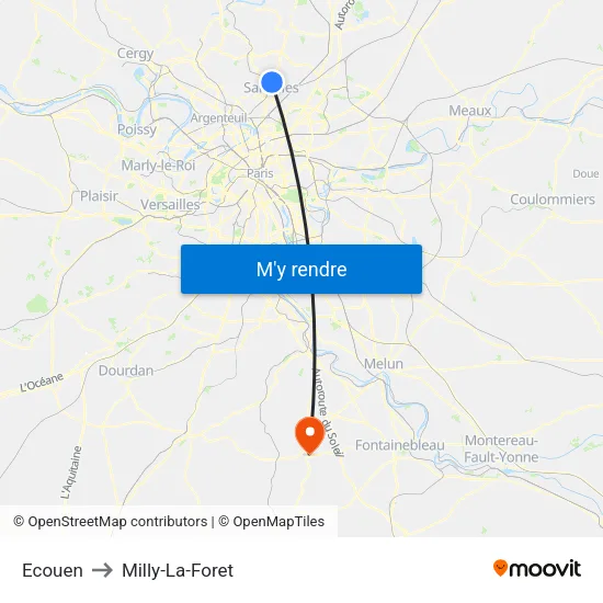 Ecouen to Milly-La-Foret map