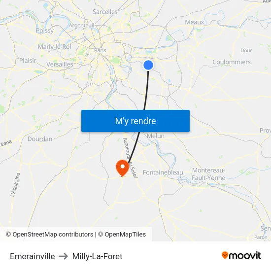 Emerainville to Milly-La-Foret map