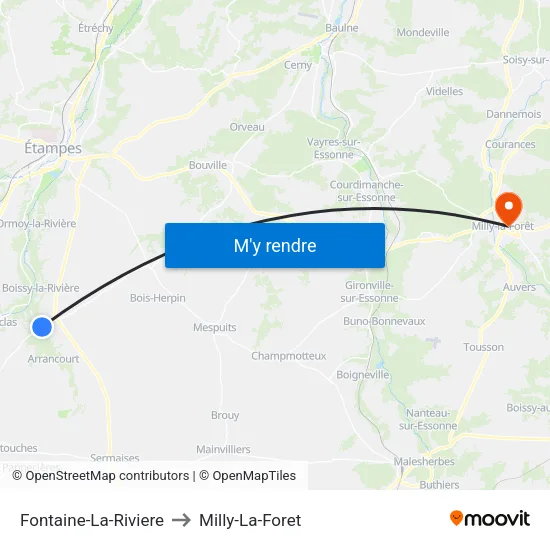Fontaine-La-Riviere to Milly-La-Foret map