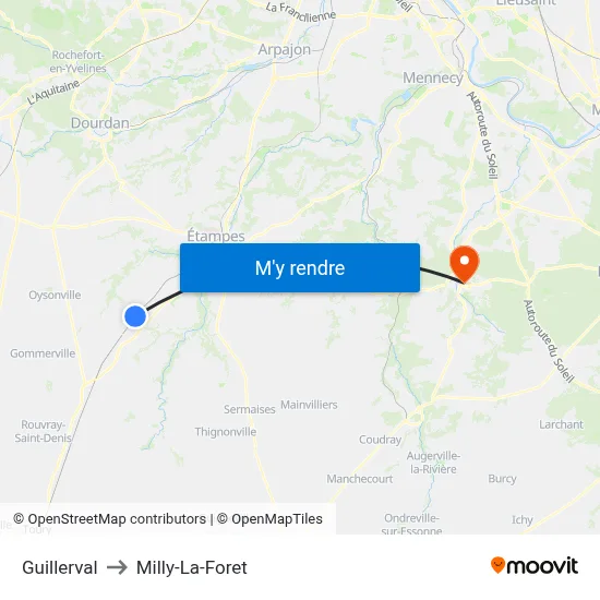 Guillerval to Milly-La-Foret map