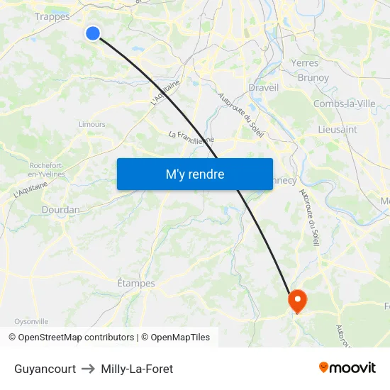Guyancourt to Milly-La-Foret map
