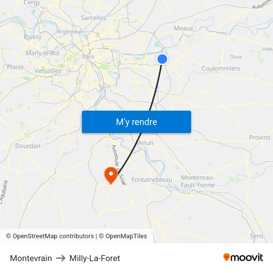 Montevrain to Milly-La-Foret map
