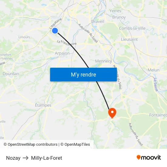 Nozay to Milly-La-Foret map