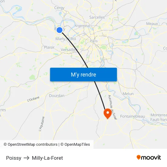 Poissy to Milly-La-Foret map