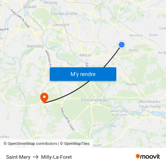 Saint-Mery to Milly-La-Foret map
