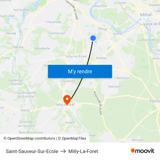 Saint-Sauveur-Sur-Ecole to Milly-La-Foret map