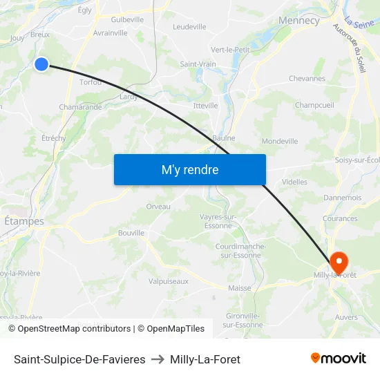 Saint-Sulpice-De-Favieres to Milly-La-Foret map