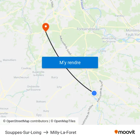 Souppes-Sur-Loing to Milly-La-Foret map