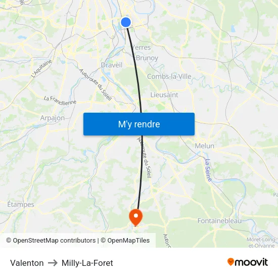 Valenton to Milly-La-Foret map