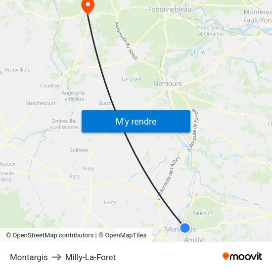 Montargis to Milly-La-Foret map
