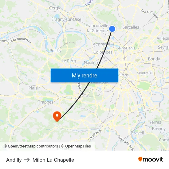 Andilly to Milon-La-Chapelle map