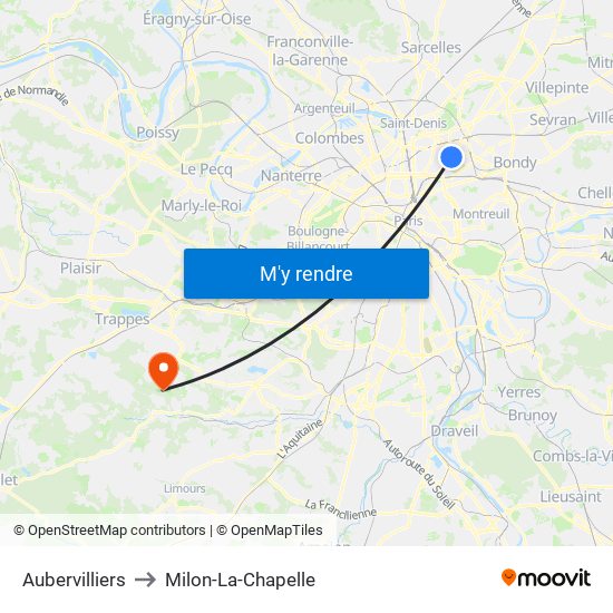 Aubervilliers to Milon-La-Chapelle map