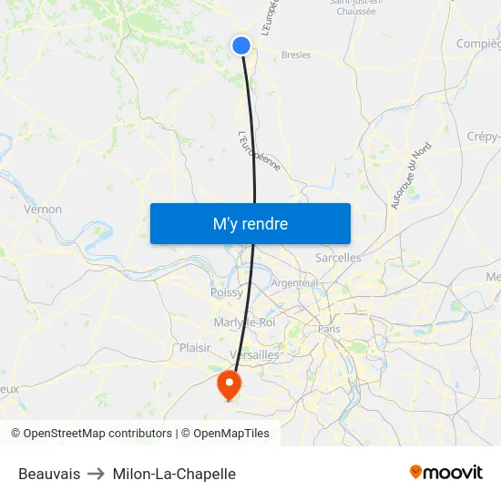 Beauvais to Milon-La-Chapelle map
