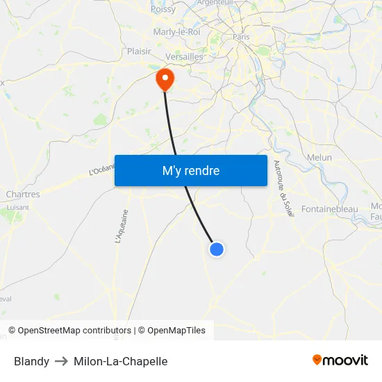 Blandy to Milon-La-Chapelle map