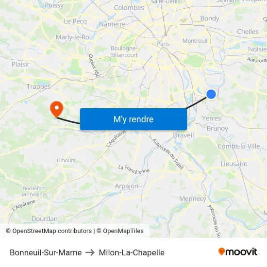 Bonneuil-Sur-Marne to Milon-La-Chapelle map