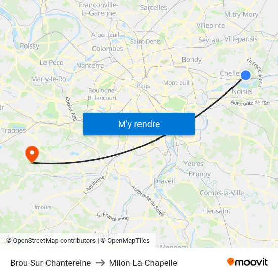 Brou-Sur-Chantereine to Milon-La-Chapelle map