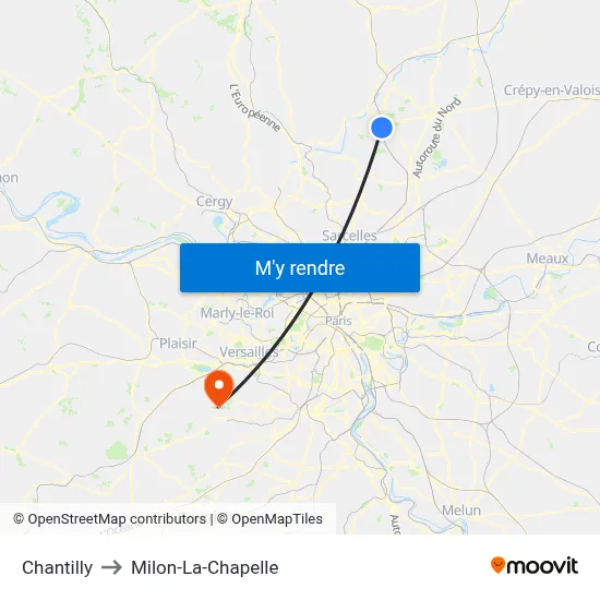 Chantilly to Milon-La-Chapelle map