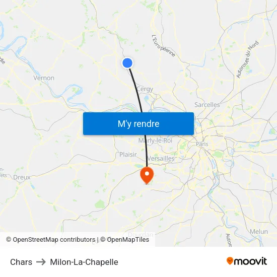 Chars to Milon-La-Chapelle map
