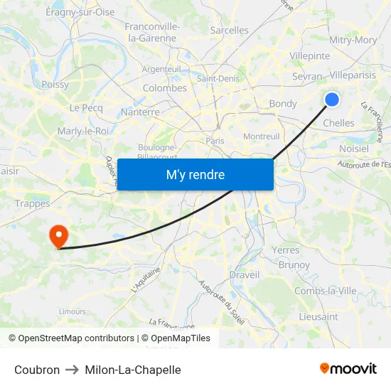 Coubron to Milon-La-Chapelle map