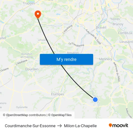 Courdimanche-Sur-Essonne to Milon-La-Chapelle map