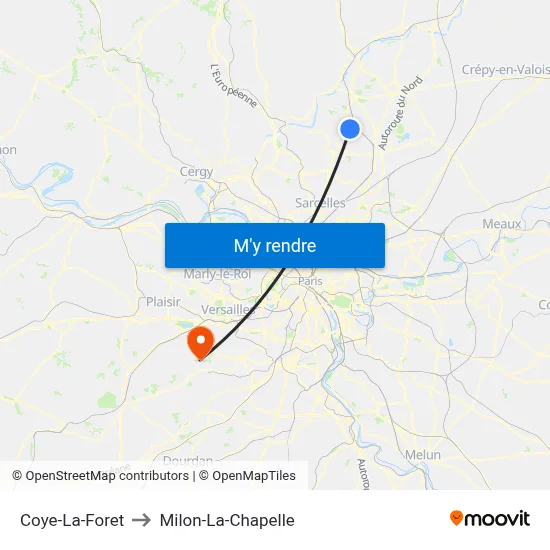 Coye-La-Foret to Milon-La-Chapelle map