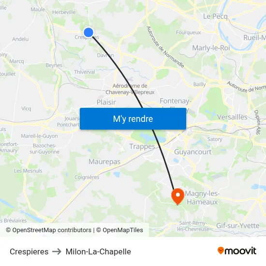 Crespieres to Milon-La-Chapelle map